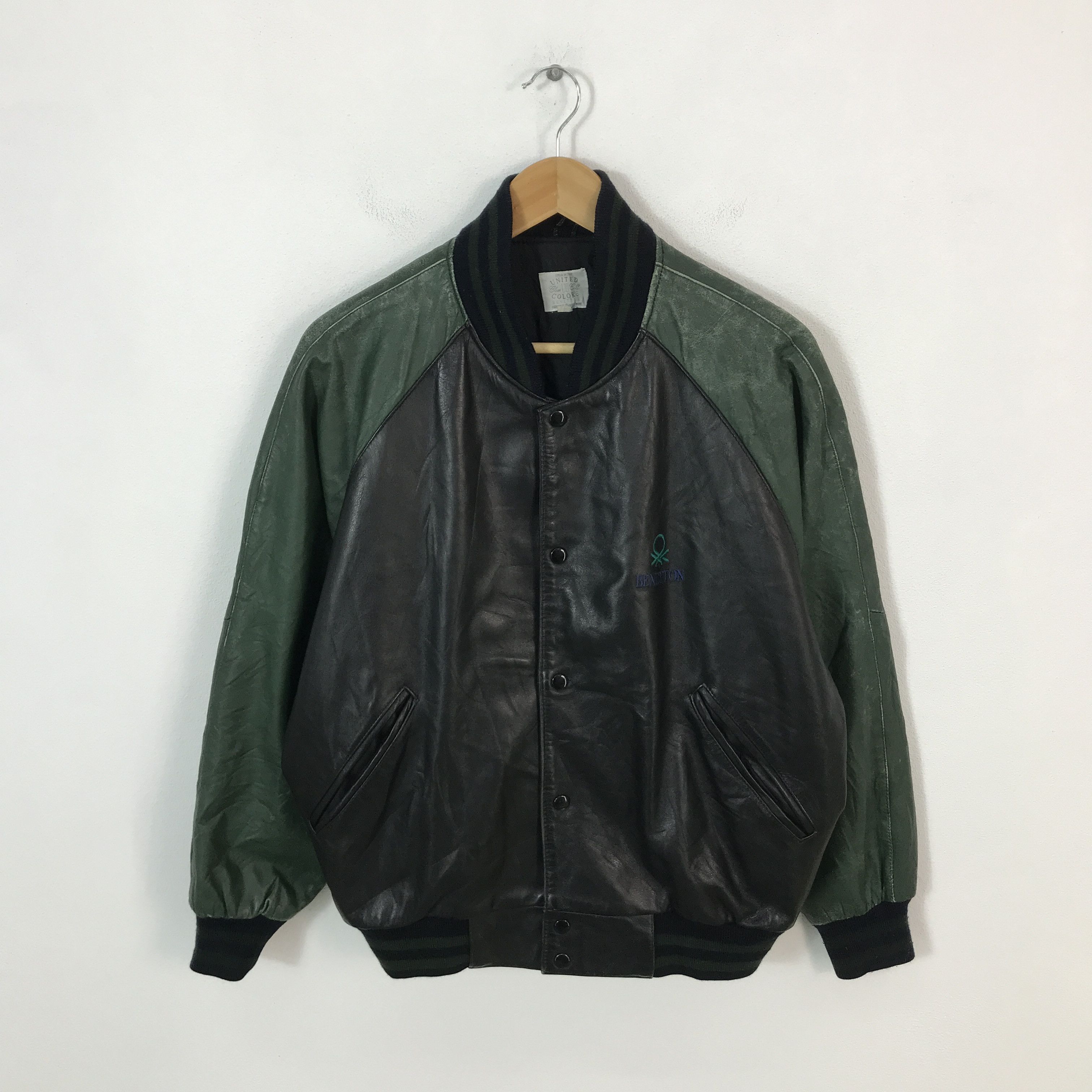 United Colors Of Benetton benetton varsity snap Button Leather jacket Size US L / EU 52-54 / 3 - 1 Thumbnail