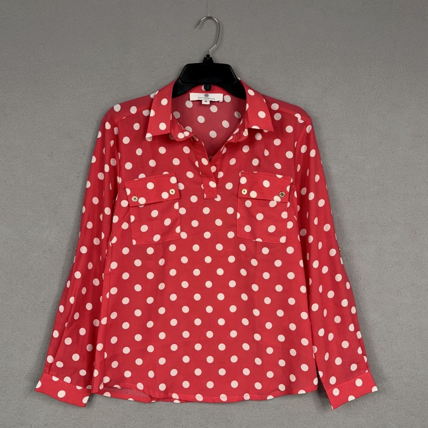 Vintage Jean-Pierre Klifa Womens XS Red White Polka Dot Long Sleeve Blouse Top Size XS / US 0-2 / IT 36-38 - 2 Thumbnail