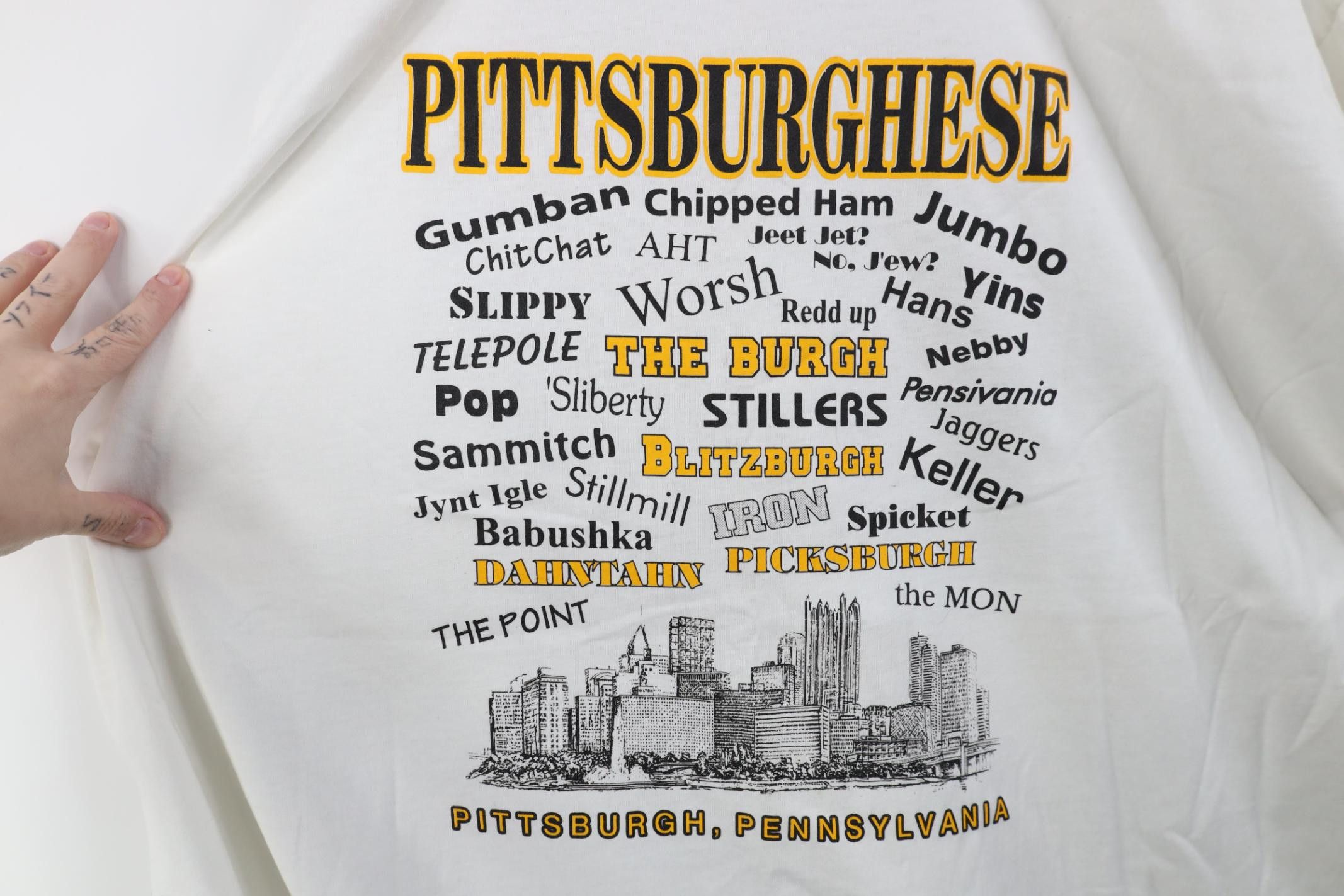 Vintage Deadstock Vintage 90s Pittsburghese Pittsburgh T-Shirt Size US XXL / EU 58 / 5 - 4 Thumbnail
