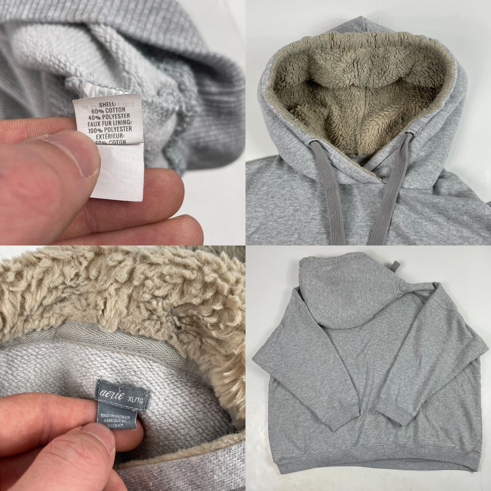 Vintage Aerie Hoodie Womens XL Gray Long Sleeve Pullover Oversized Sherpa Lined Pullover Hooded Size XL / US 12-14 / IT 48-50 - 8 Thumbnail
