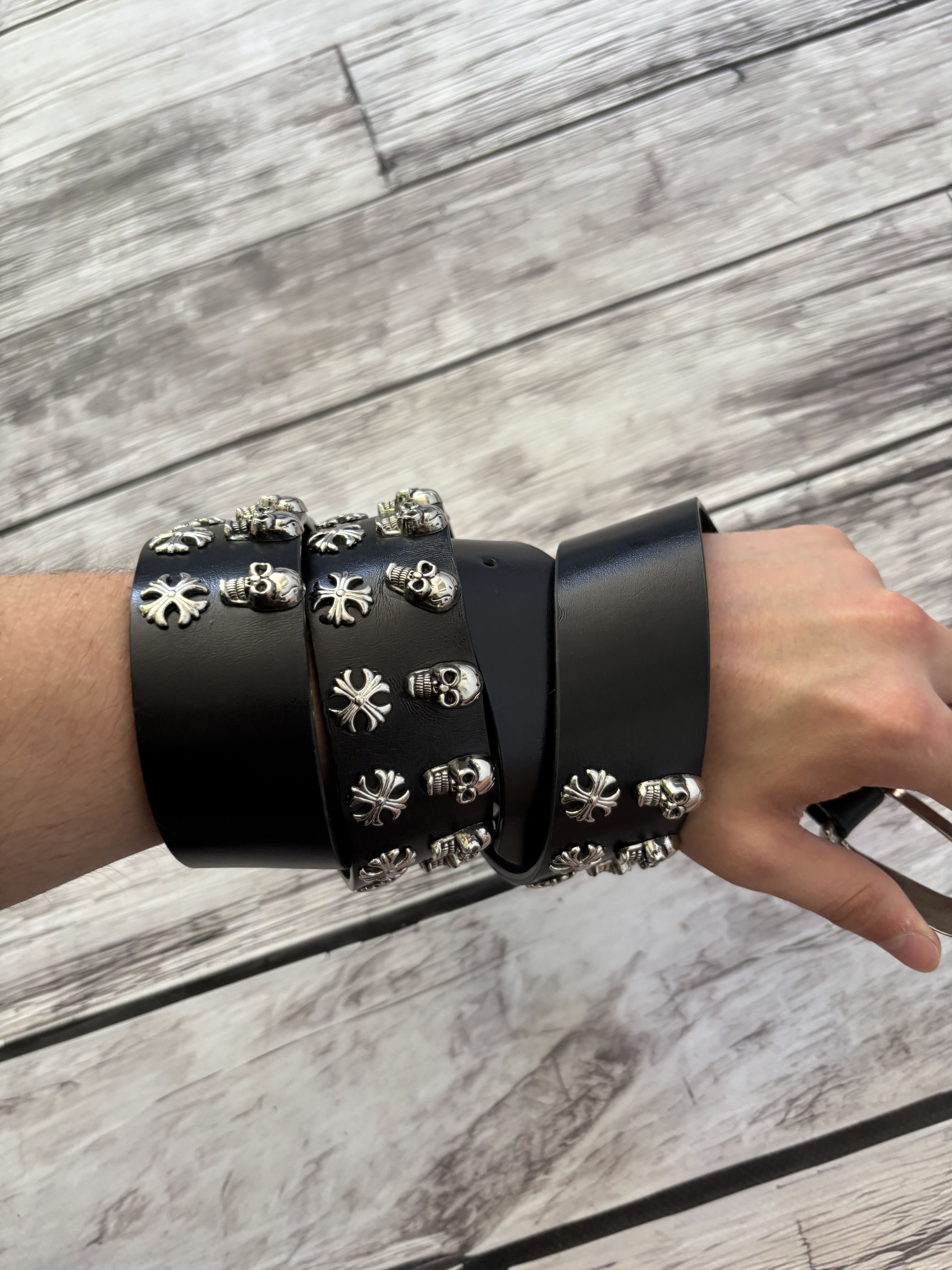 Other VTG CHROME HEARTS DIESEL STYLE HEAVY LEATHER METAL BELT Size ONE SIZE - 6 Thumbnail