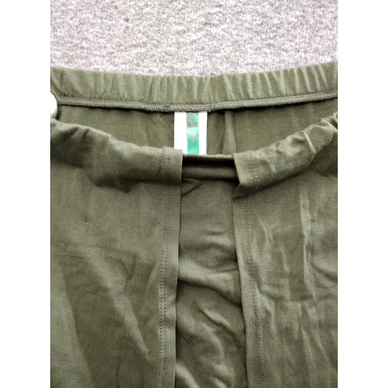 Vintage Women's Skort Shirt SKORT M Green Elastic Waist Tie Front Long Skirt Shorts Knit Rayon Spandex Casual Travel 90s Hippie Womens Size 32" / US 10 / IT 46 - 3 Thumbnail