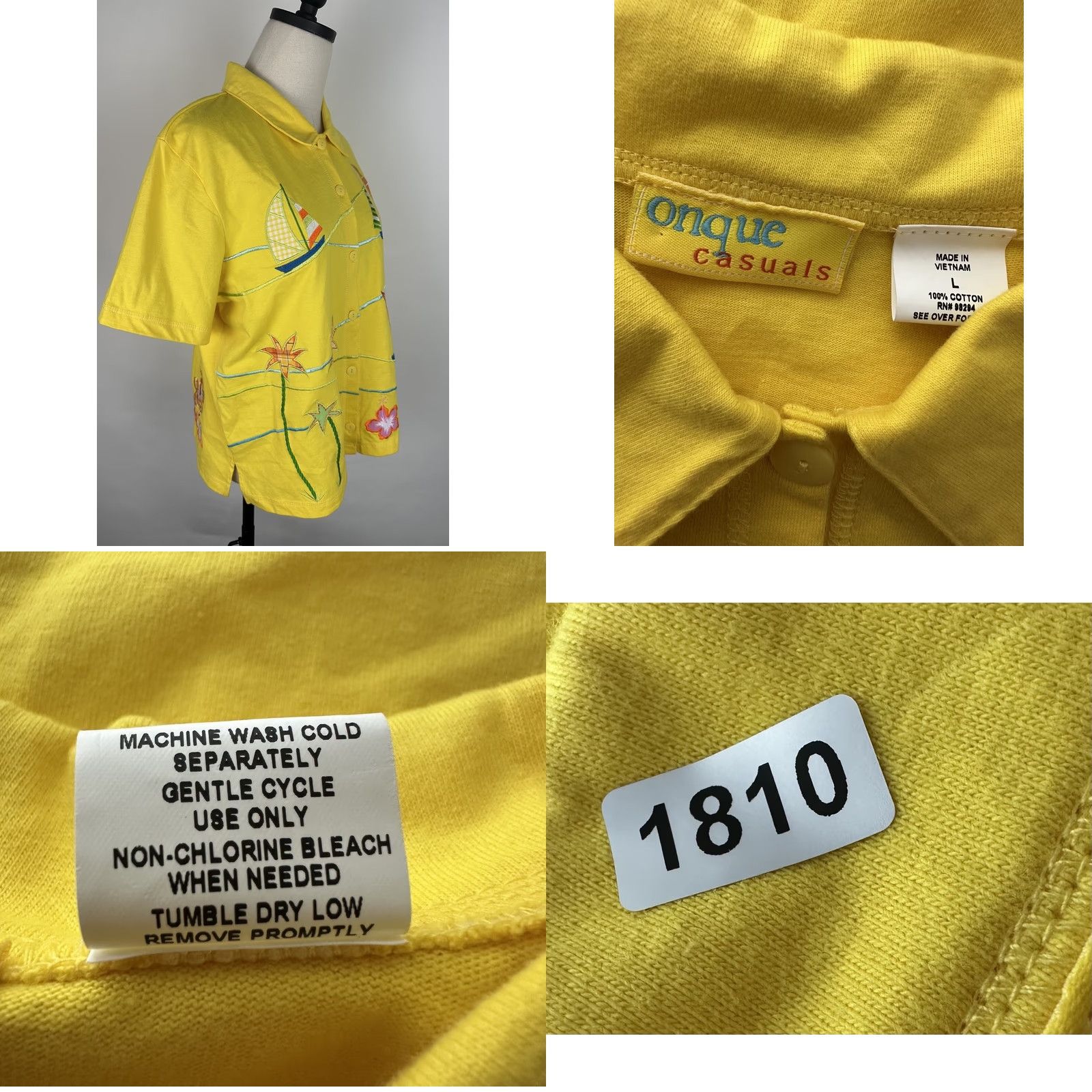 Vintage VINTAGE Onque Casuals Embroidered Shirt L Adults Yellow 90s Hawaiian Tropical Beach Womens Size L / US 10 / IT 46 - 8 Thumbnail