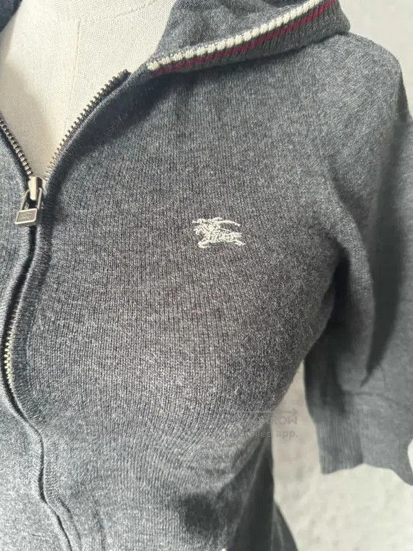 Burberry Gray Cotton Blend Hooded Cardigan.