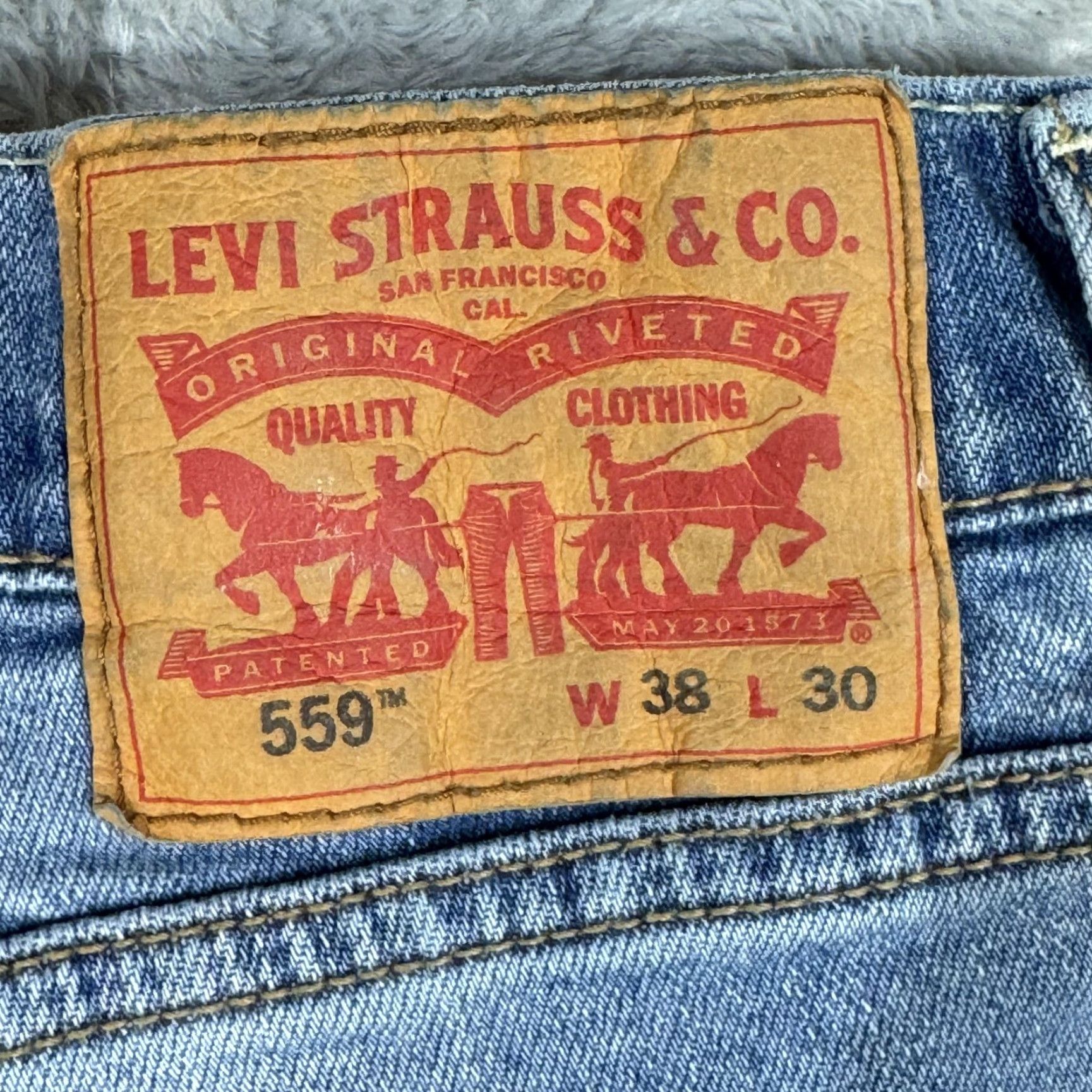 Levi's Levi's 559 Jeans Mens 38x30 Blue Whiskered Relaxed Straight Denim Mid Rise Pants Size US 38 / EU 54 - 3 Thumbnail