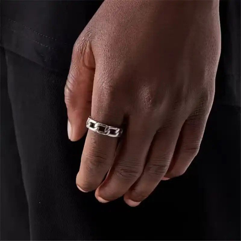 Jewelry × Vintage Hollow Out Chain Ring 316L Stainelss Steel Jewelry Size ONE SIZE - 2 Thumbnail