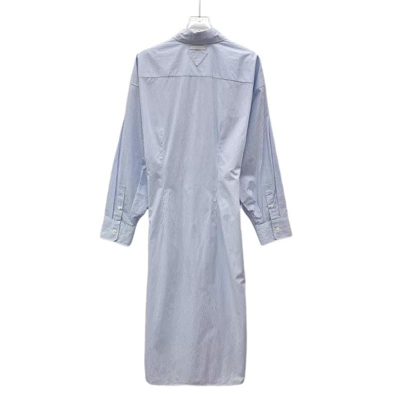 Prada Prada Blue and white striped logo triangle long-sleeved sh Size XXS / US 00 / IT 34 - 2 Thumbnail