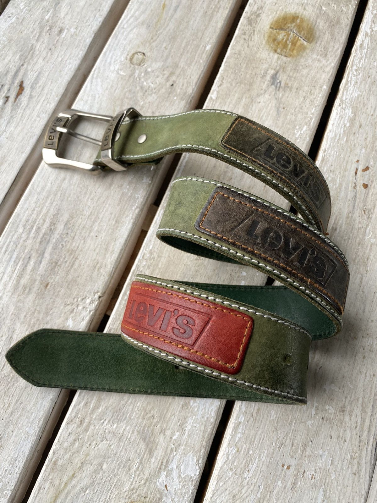 Leather × Levi's × Vintage Vintage Levi’s COWBOY multi logo Leather Belt Avant Garde Size ONE SIZE - 2 Thumbnail