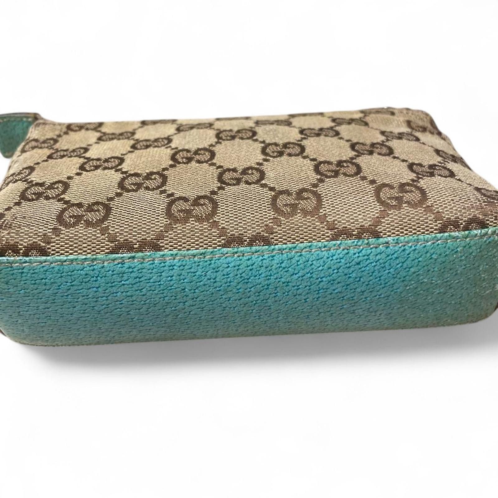 Gucci Gucci - Monogram Canvas Pouch with Turquoise Leather Trim Size ONE SIZE - 3 Thumbnail