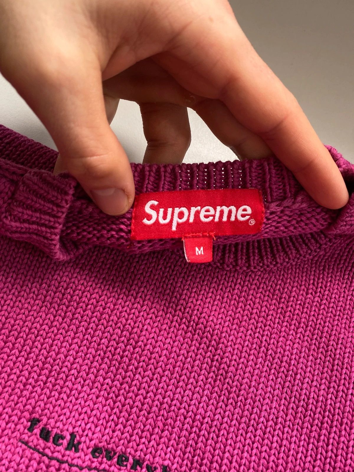 Supreme Fuck Everybody Sweater Magenta SS19 made in usa