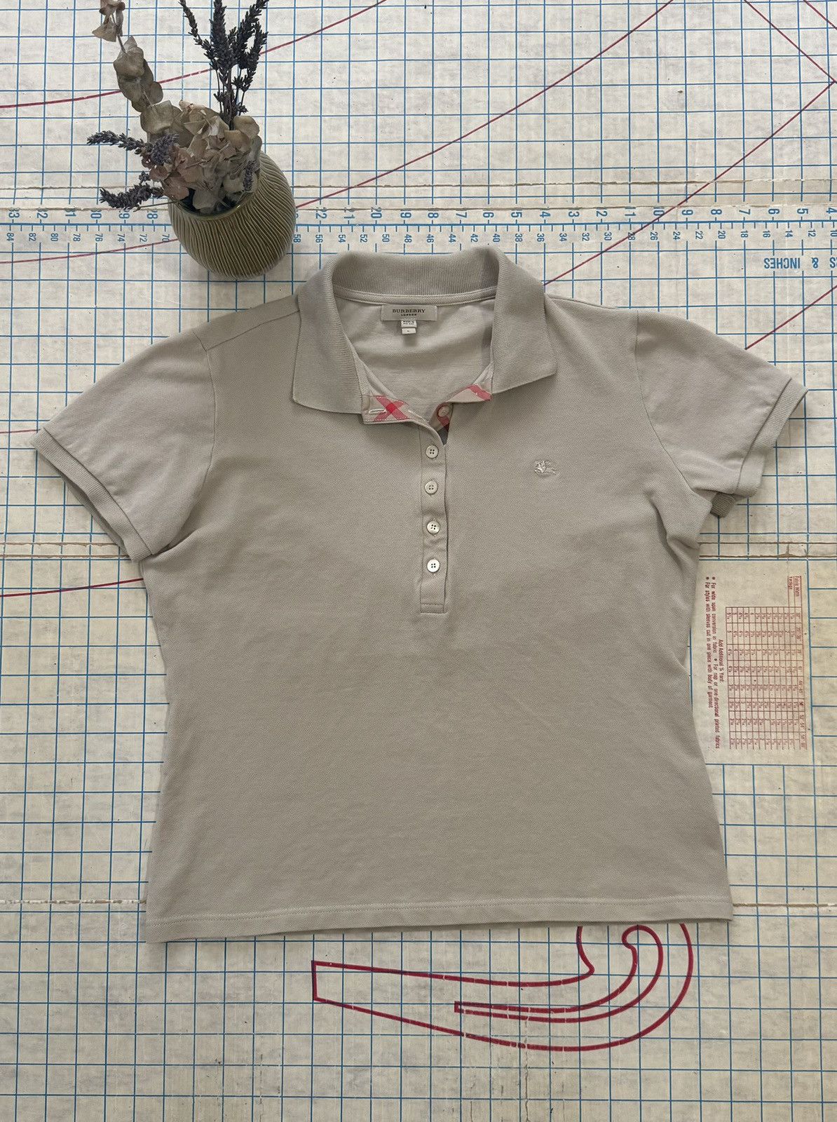 Burberry Burberry Short Sleeve Polo Shirt Women’s Large Tan Color Size L / US 10 / IT 46 - 1 Thumbnail