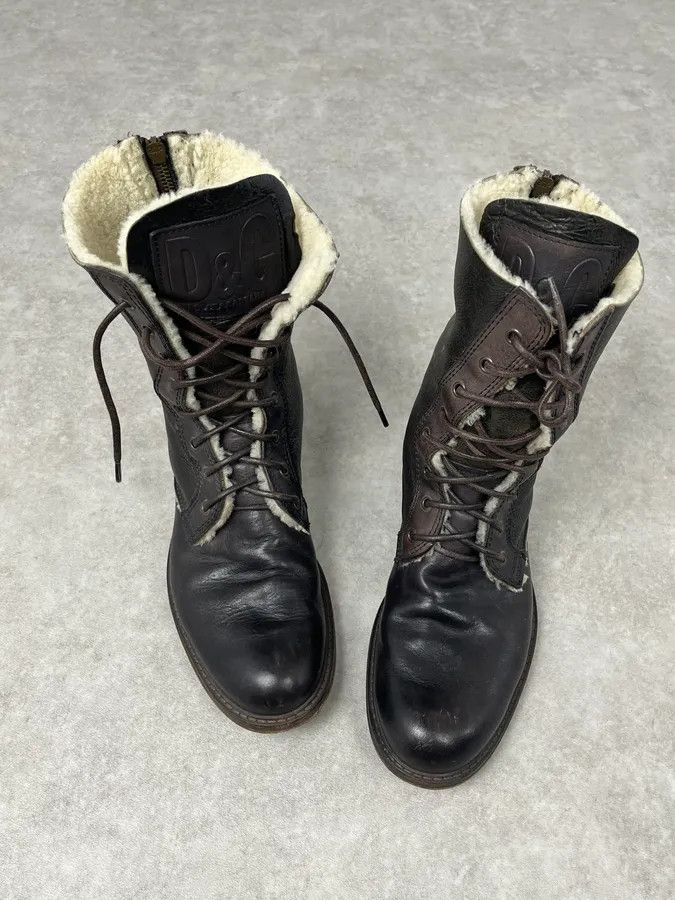 Dolce & Gabbana Dolce & Gabbana Brown Leather Lace-Up Boots Shearling-Lined Size US 8 / EU 41 - 2 Thumbnail