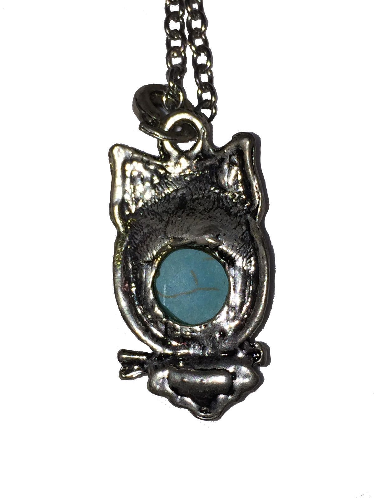 Designer Fun Silver Tone Turquoise and Rhinestone Owl Charm Necklace Size ONE SIZE - 3 Thumbnail