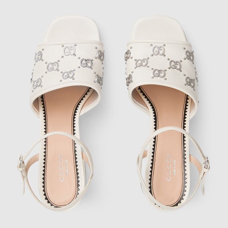 Gucci o1s1wg110225 Women's Interlocking G Studs Sandals in White Size US 11 / IT 41 - 4 Thumbnail