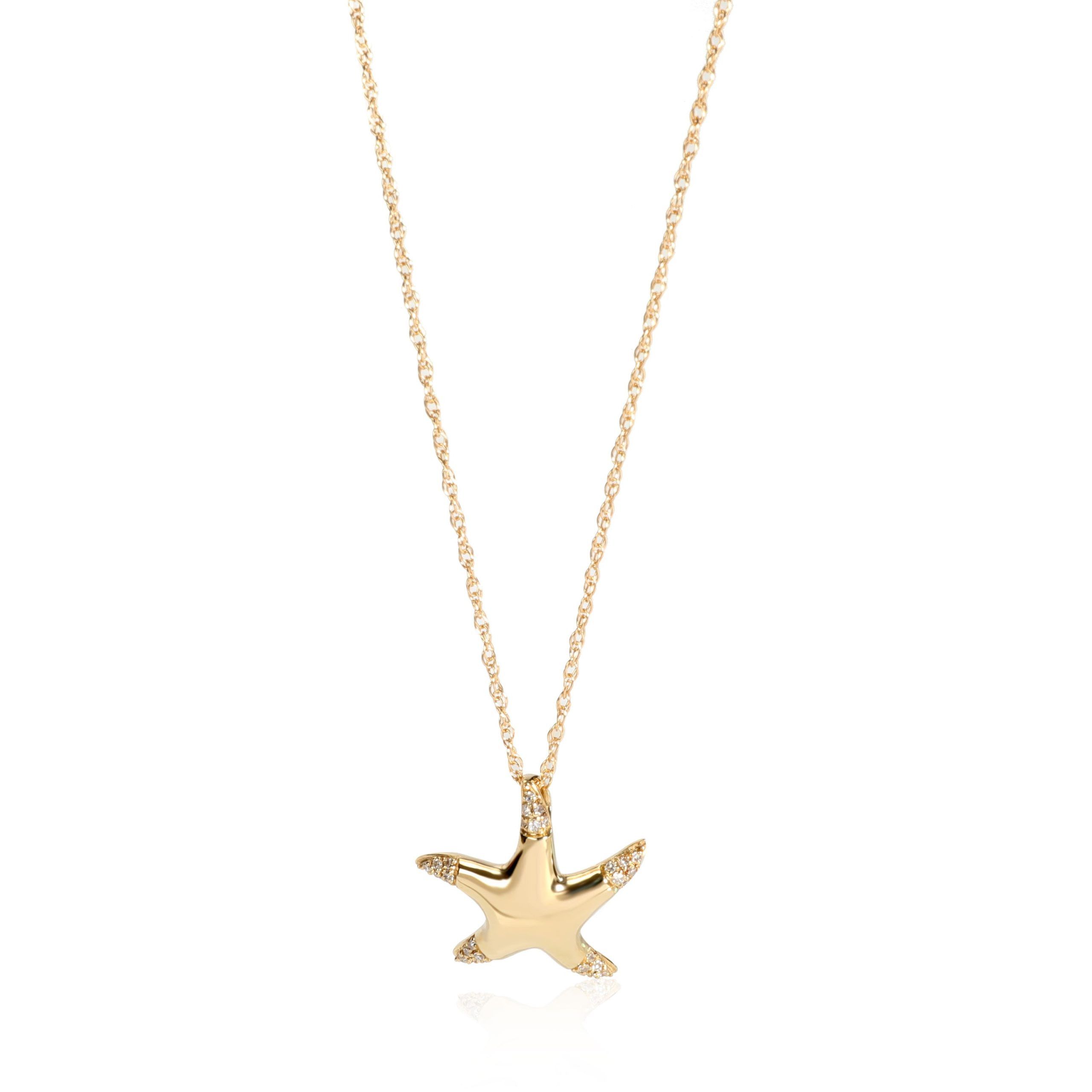 image of Louis Vuitton Pave Diamond Starfish Pendant Necklace In 14K Yellow Gold 0.09 Ctw, Women's