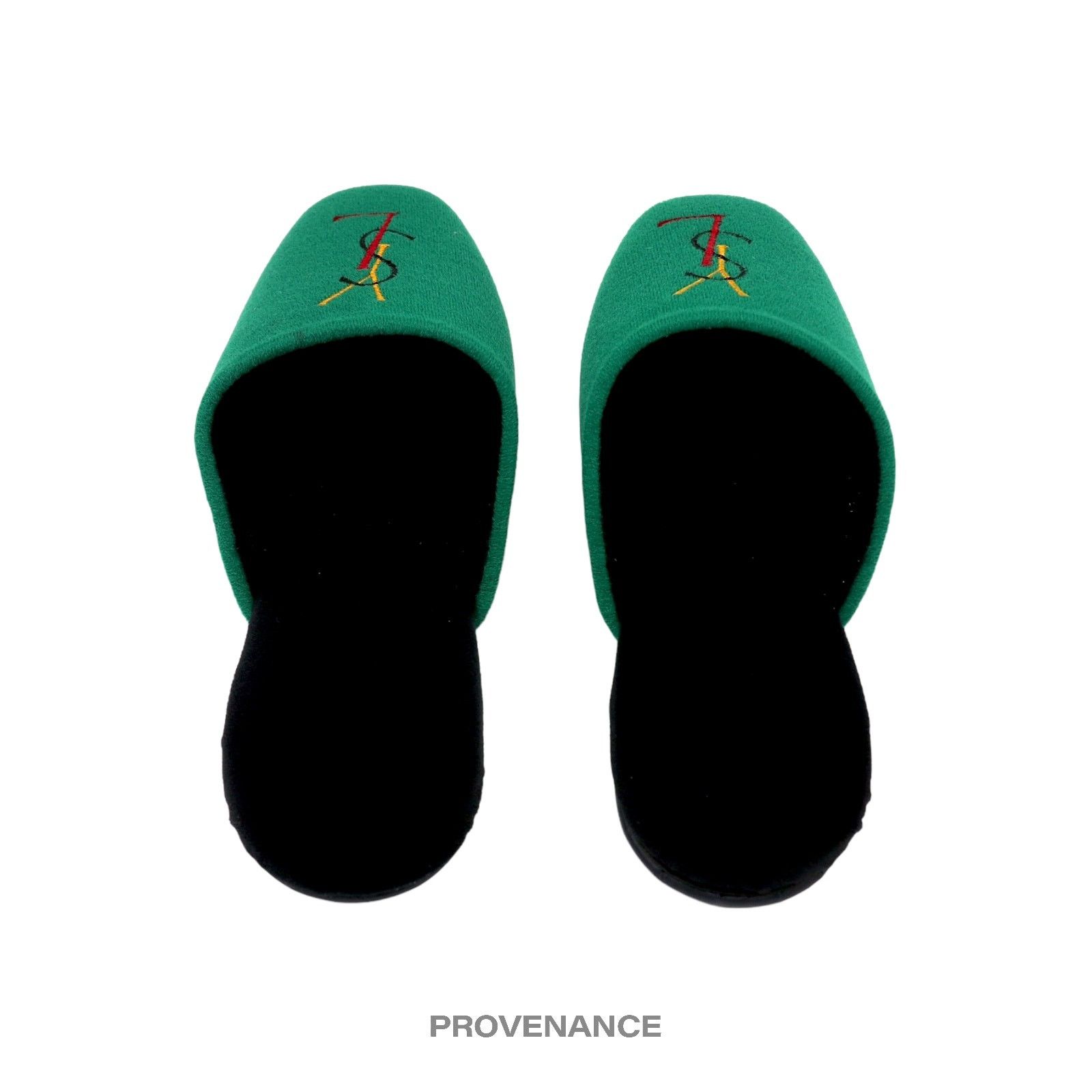 Yves Saint Laurent 🔴 Yves Saint Laurent YSL Logo Slipper - Green Velour Size US 8 / IT 38 - 5 Thumbnail