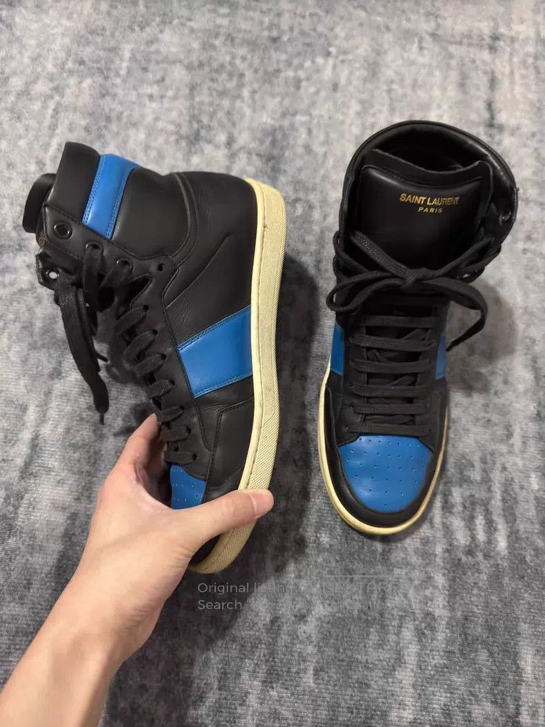 Saint Laurent Paris Saint Laurent Paris Blue and Black Leather High Top Sneake Size US 7 / EU 40 - 3 Thumbnail