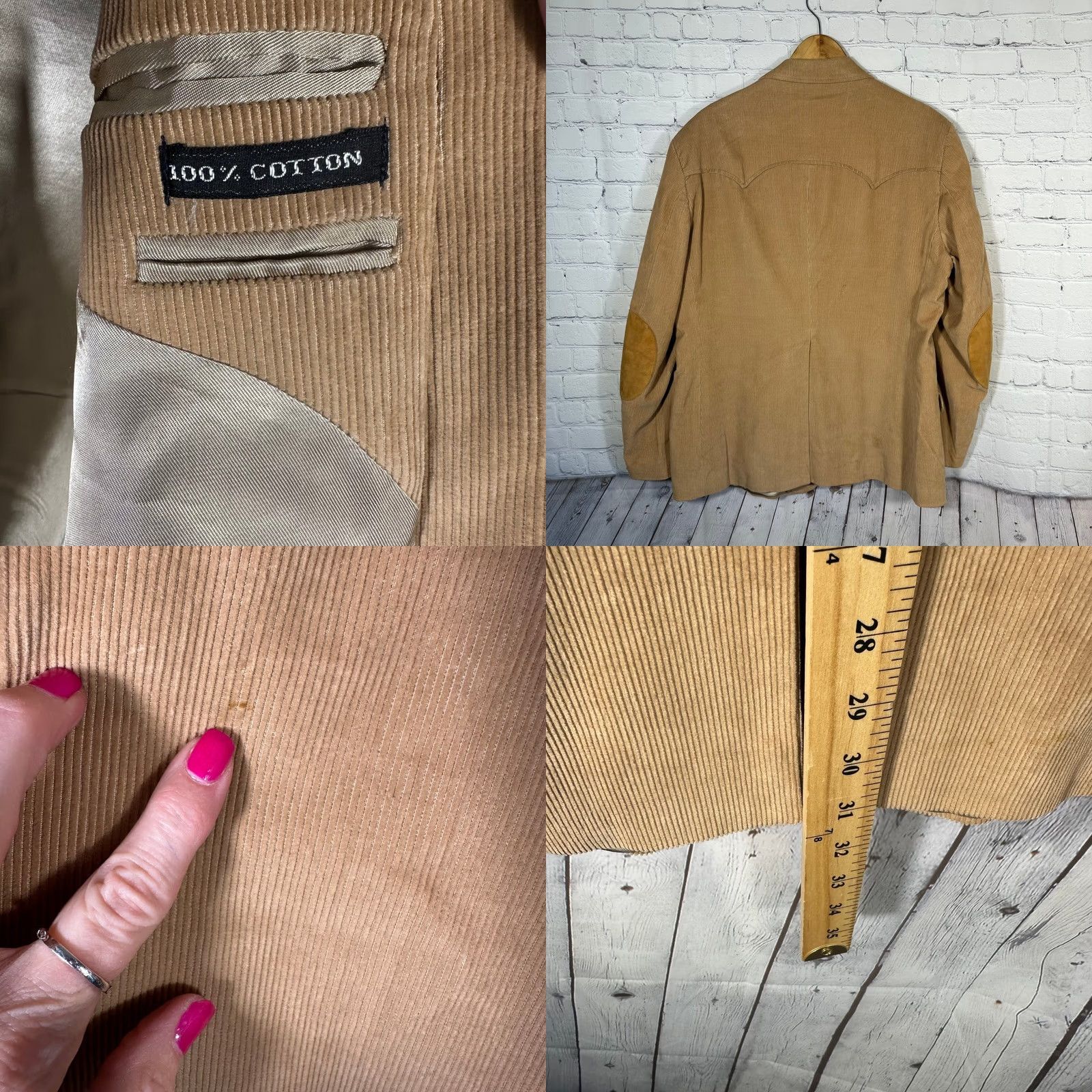 Vintage VINTAGE Sheplers Blazer Mens 48R Tan Corduroy Western Suede Elbow Patches Cotton Jacket Size 48R - 8 Thumbnail