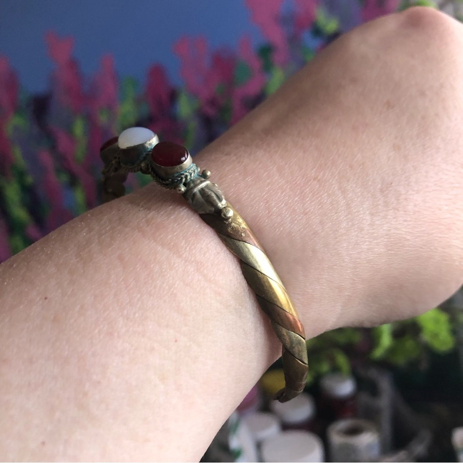 Vintage Vintage handcrafted genuine ruby and opaline bracelet Size ONE SIZE - 4 Thumbnail