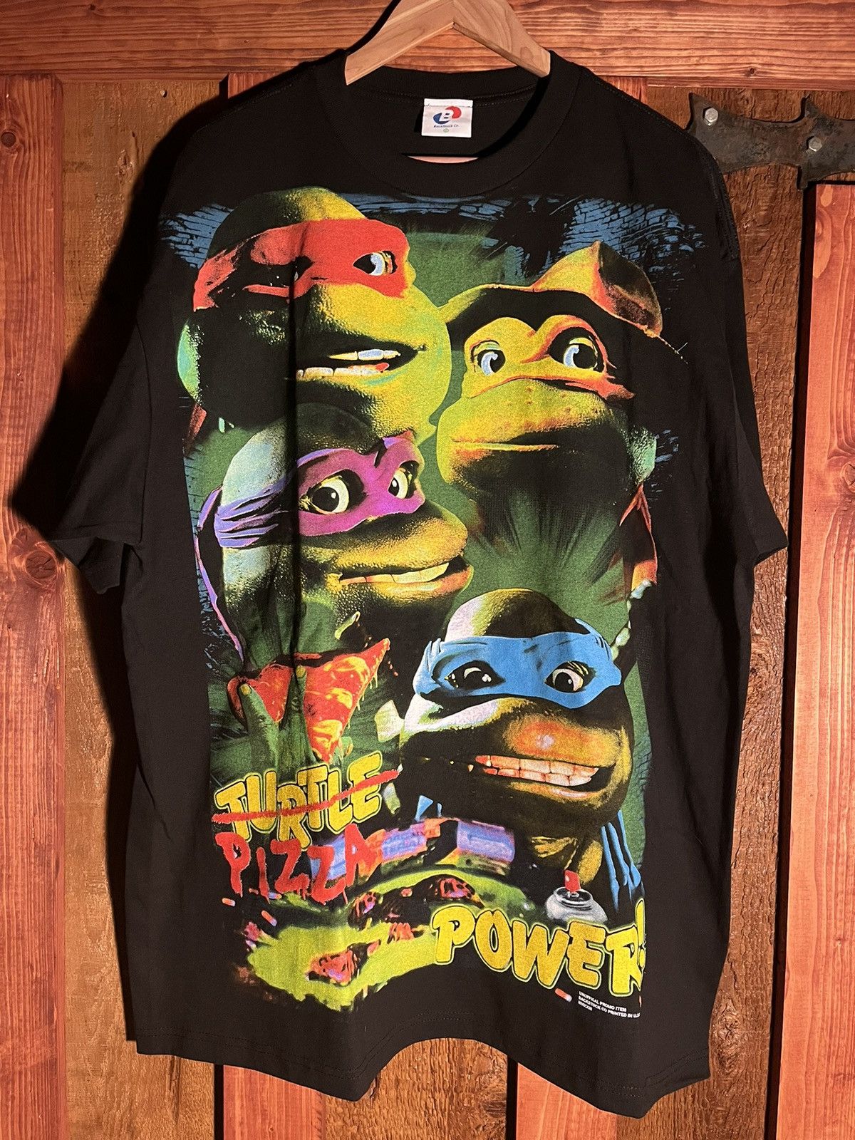 image of Comics x Rap Tees Tmnt Pizza Power Backstock Co in Black, Men's (Size 2XL)