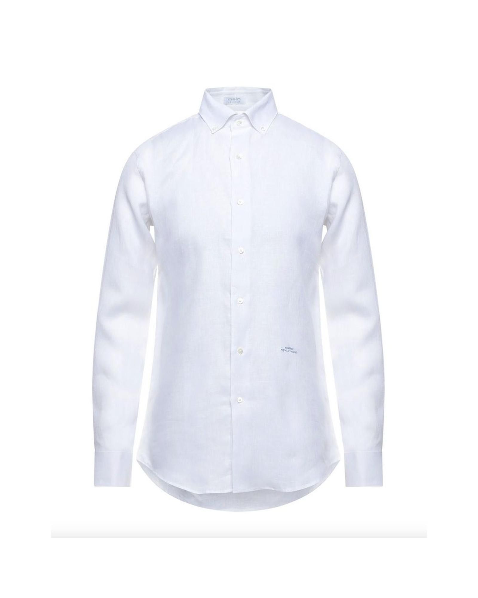 image of Malo Embroidered Linen Shirt in White, Men's (Size XS)