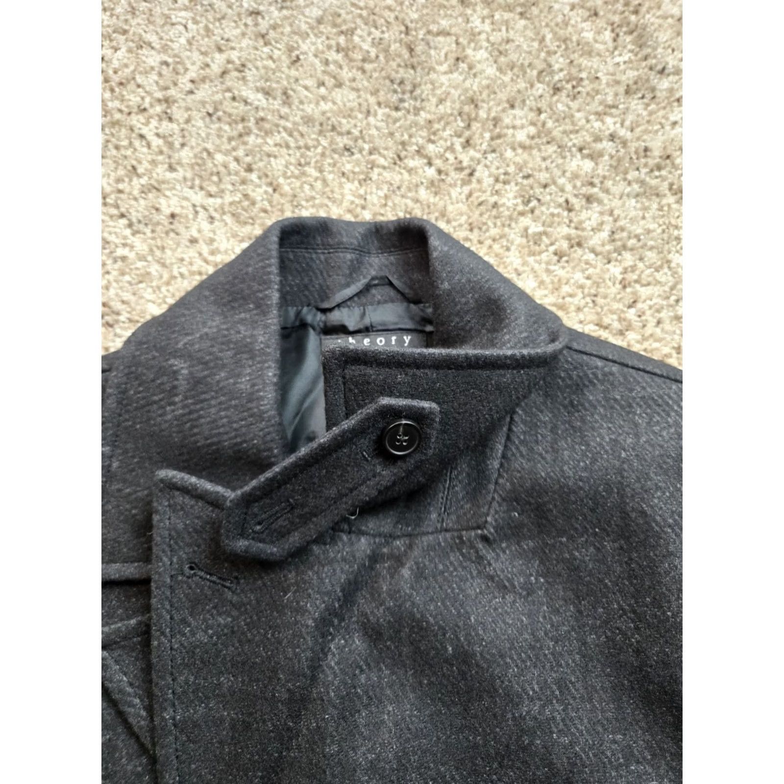 Theory Theory Peacoat Coat Mens Large Gray Plaid Wool Blend Double Breasted Pockets Classic Wool-Blend Long Coat 42-in Chest Fall Winter Spring Mens Size US L / EU 52-54 / 3 - 4 Thumbnail