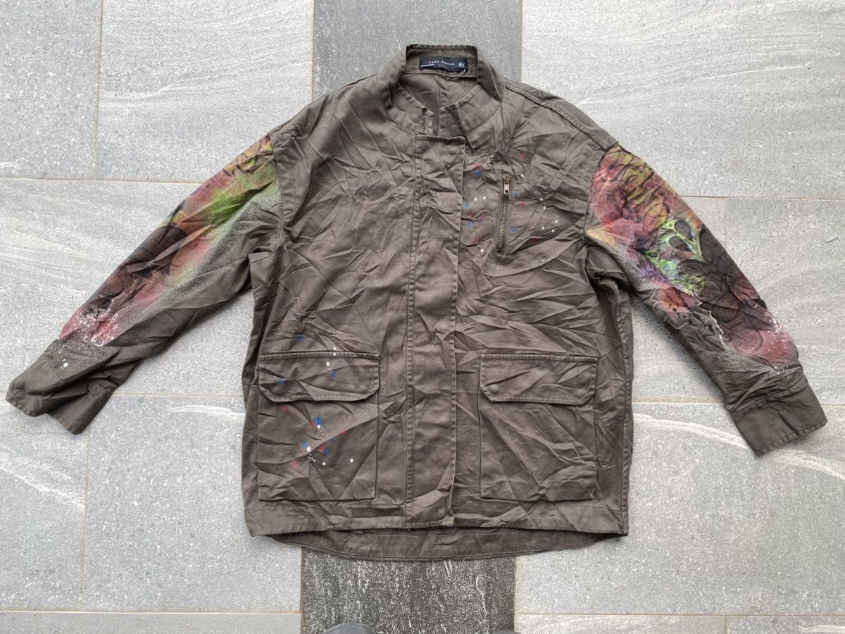 Zara Zara Khaki Green Graffiti Light Jacket Size M / US 6-8 / IT 42-44 - 6 Thumbnail