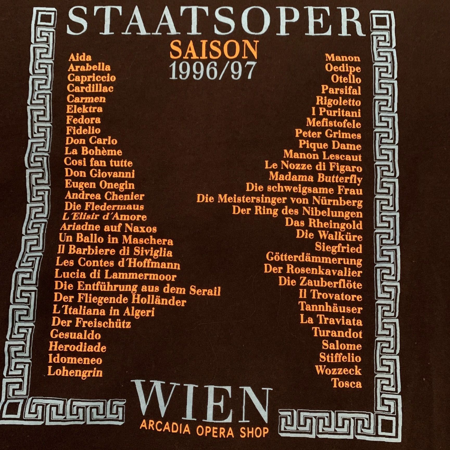 Vintage VINTAGE Staatsoper Wien Arcadia Opera Shop T Shirt L Black Mens 1996/97 90s Rare Size US L / EU 52-54 / 3 - 2 Thumbnail