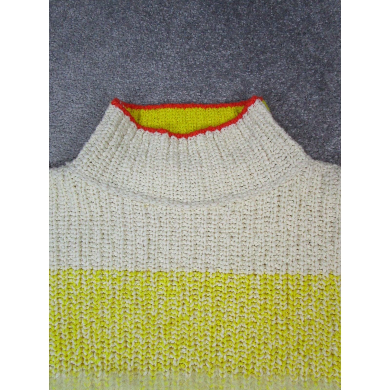 Free People VINTAGE Free People Sweater Womens Small Yellow Striped Chunky-Knit Crochet Mock Neck Long Sleeve Pullover Size S / US 4 / IT 40 - 2 Thumbnail