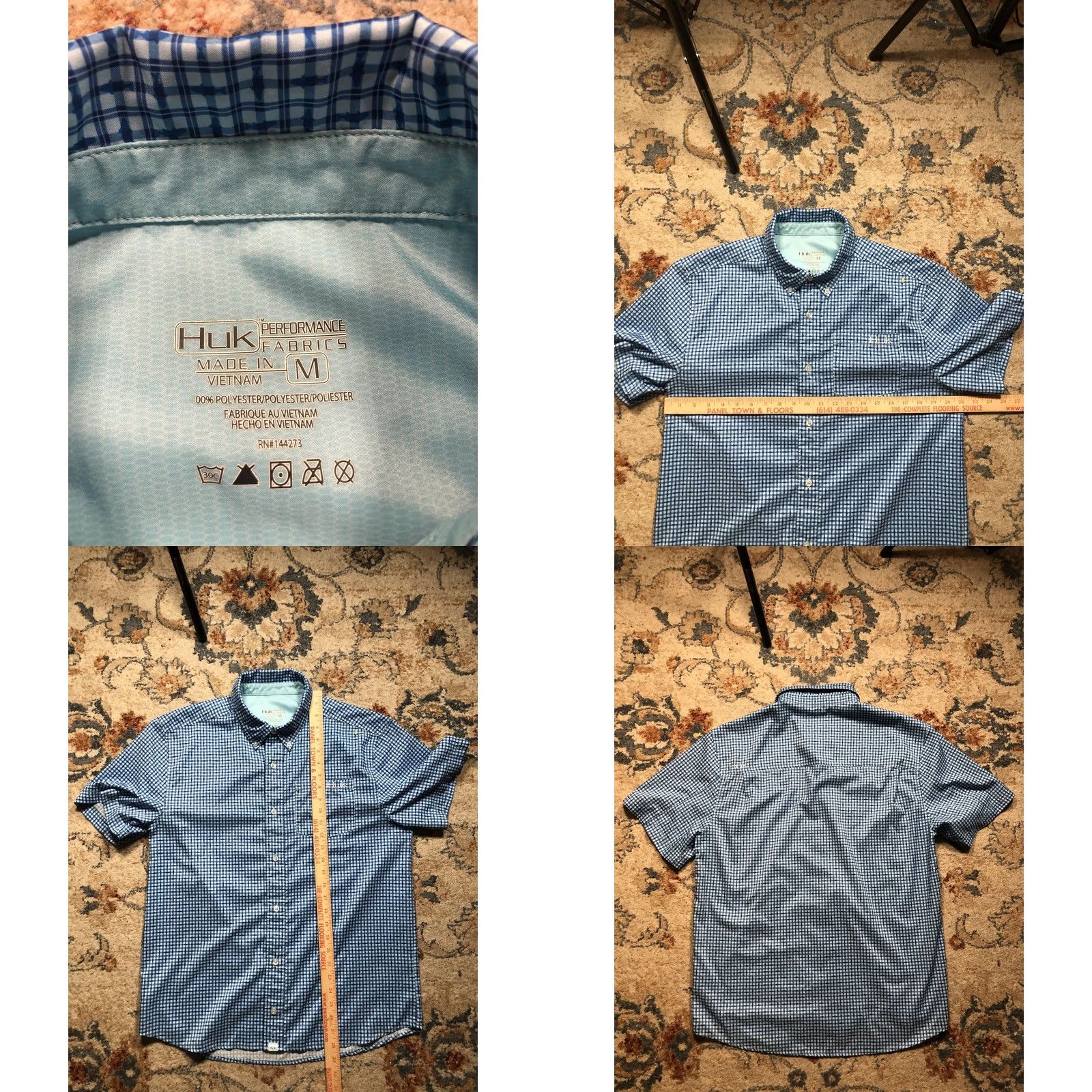Vintage Huk Shirt Mens Medium Blue Check Short Sleeve Button Front Fishing Performance Size US M / EU 48-50 / 2 - 8 Thumbnail