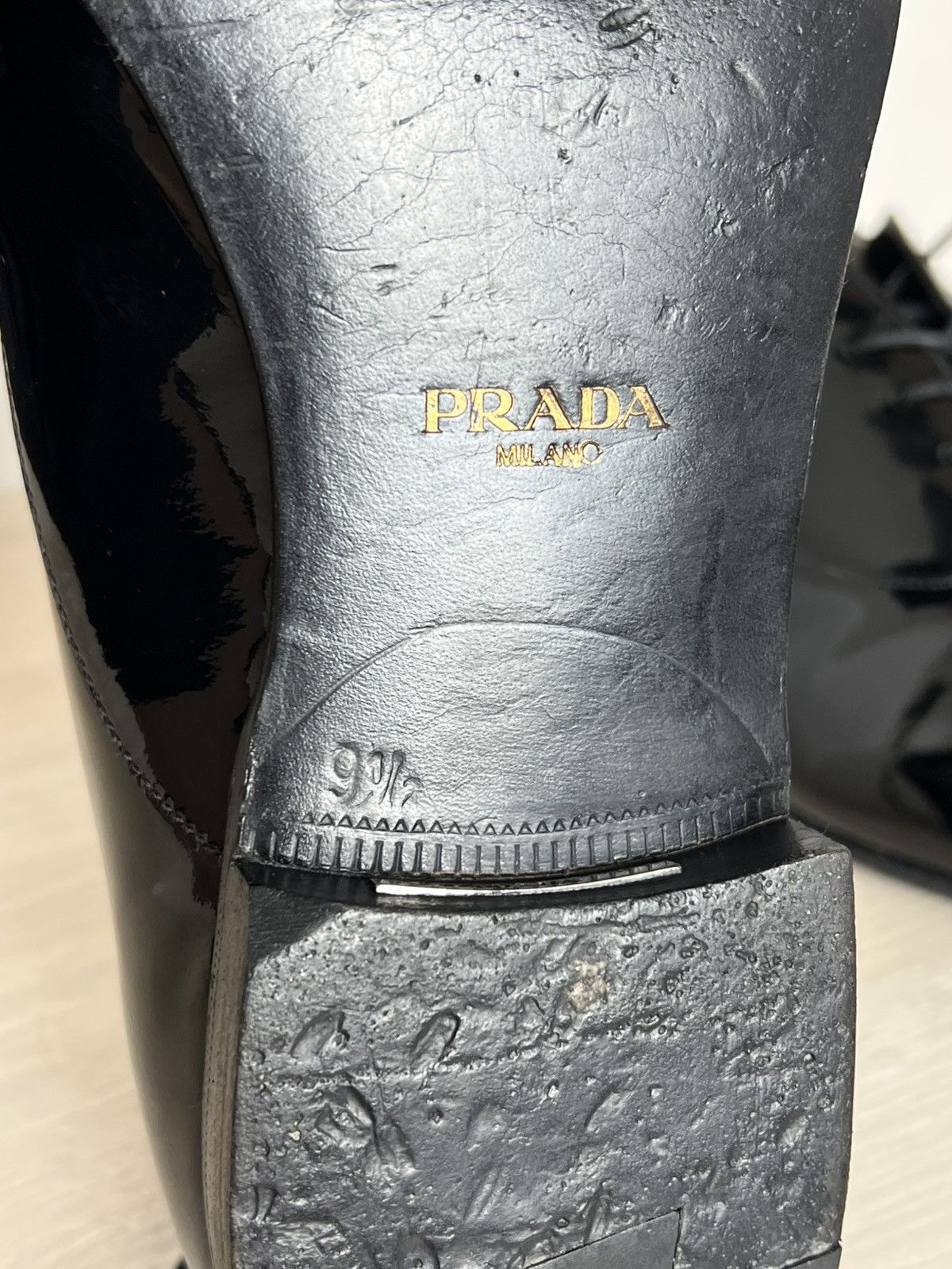 Prada Prada Black Spazzolato Leather Oxfords Size US 10.5 / EU 43-44 - 18 Thumbnail