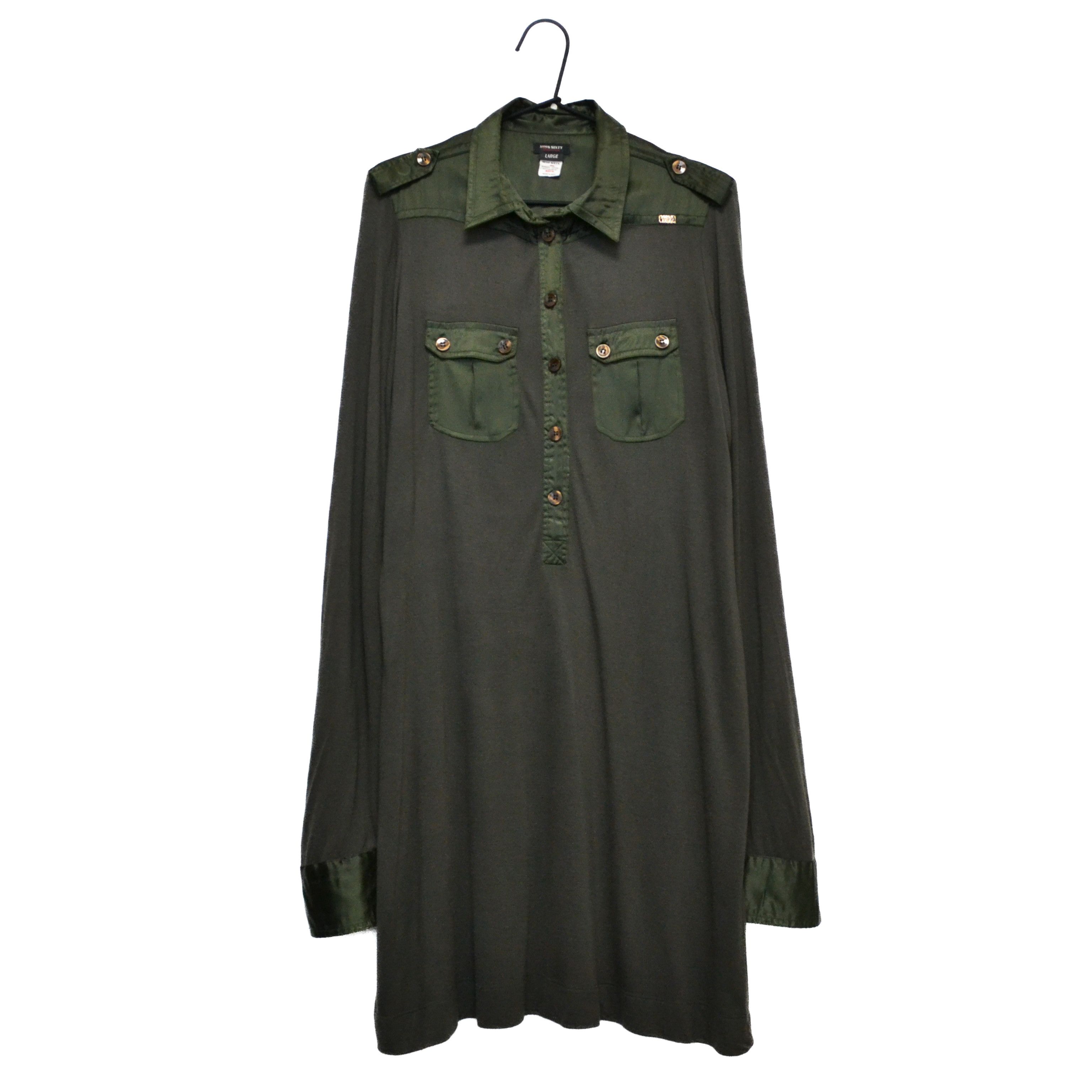 Miss Sixty Y2K Khaki Green Front Button Dress