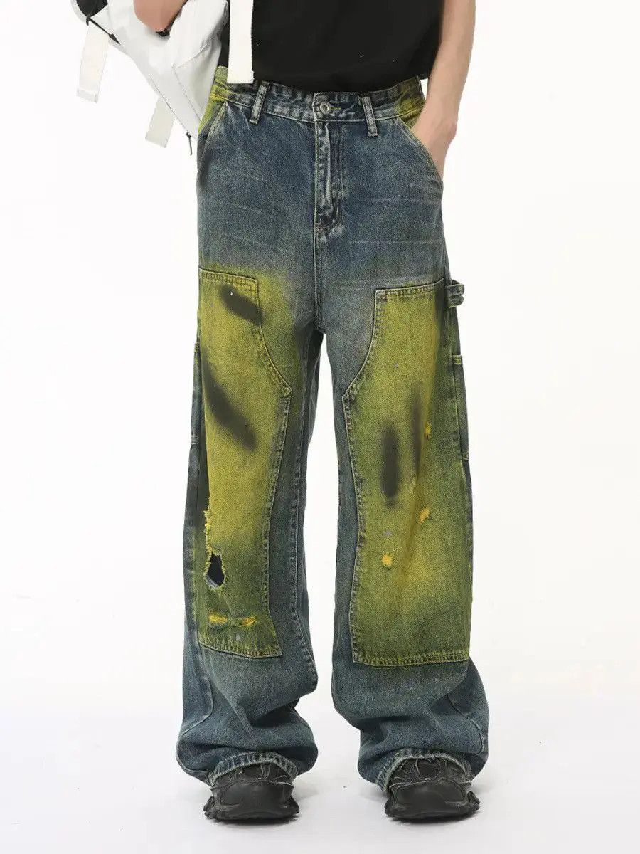 Japanese Brand Retro loose straight tie dye ripped jeans Size US 32 / EU 48 - 5 Thumbnail