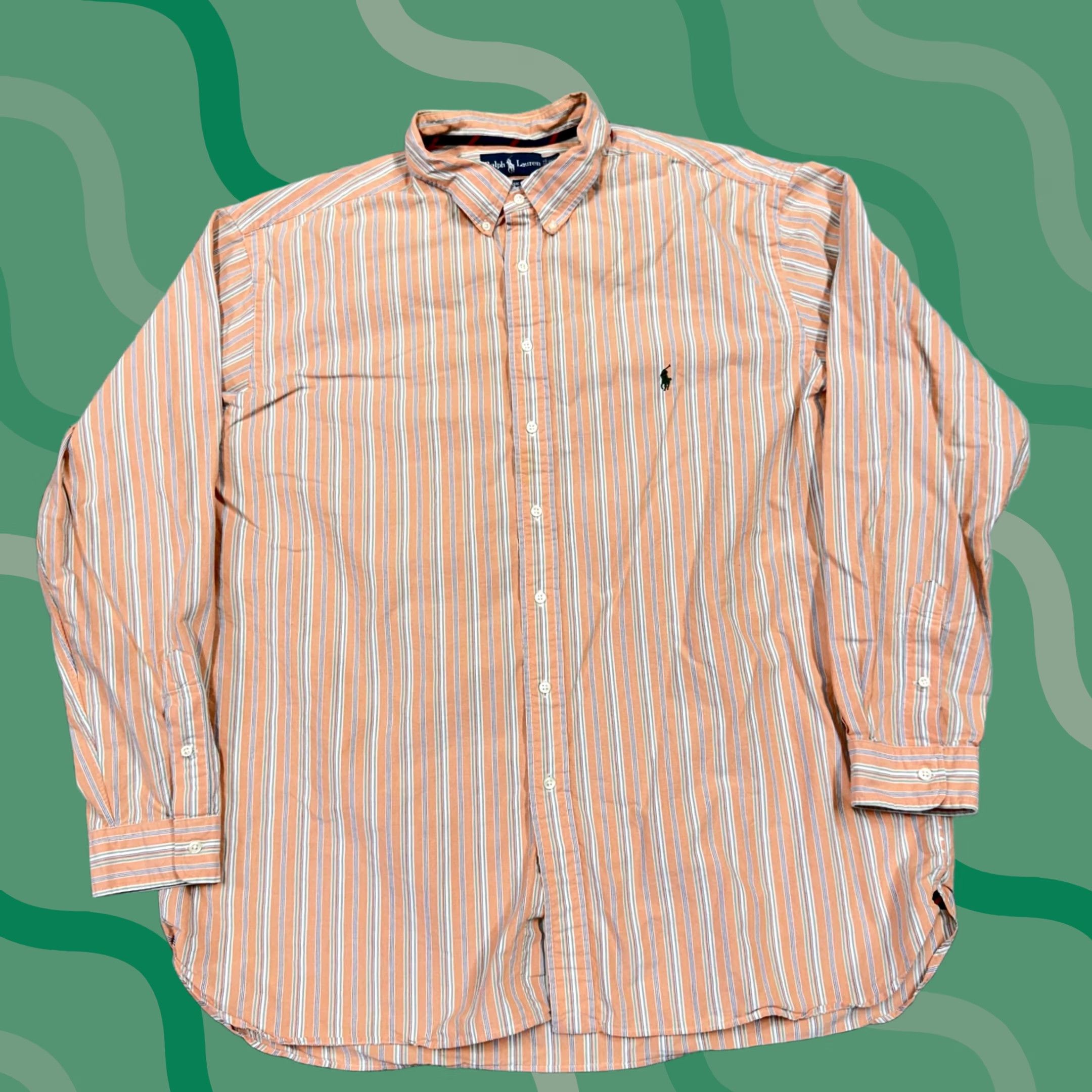 Ralph Lauren Ralph Lauren Shirt Mens 3XLT Orange Striped Button-Down Long Sleeve Pony Logo Size US XXL / EU 58 / 5 - 1 Thumbnail