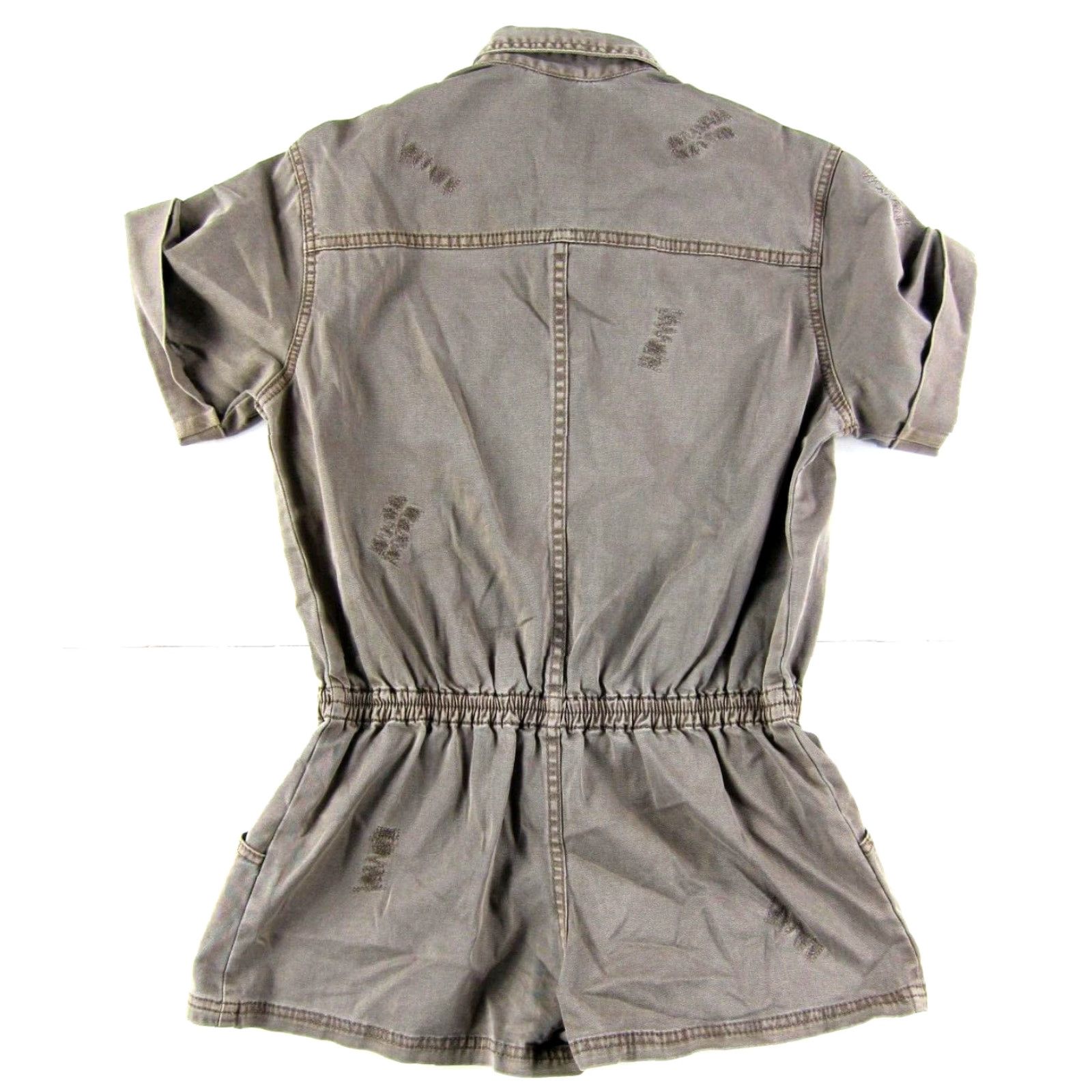 Bcbgmaxazria BCBGMAXAZRIA Romper Shirt XS Brown Denim Cotton Stretch Snap Button Pocket Shorts Women Size 26" / US 2 / IT 38 - 2 Thumbnail