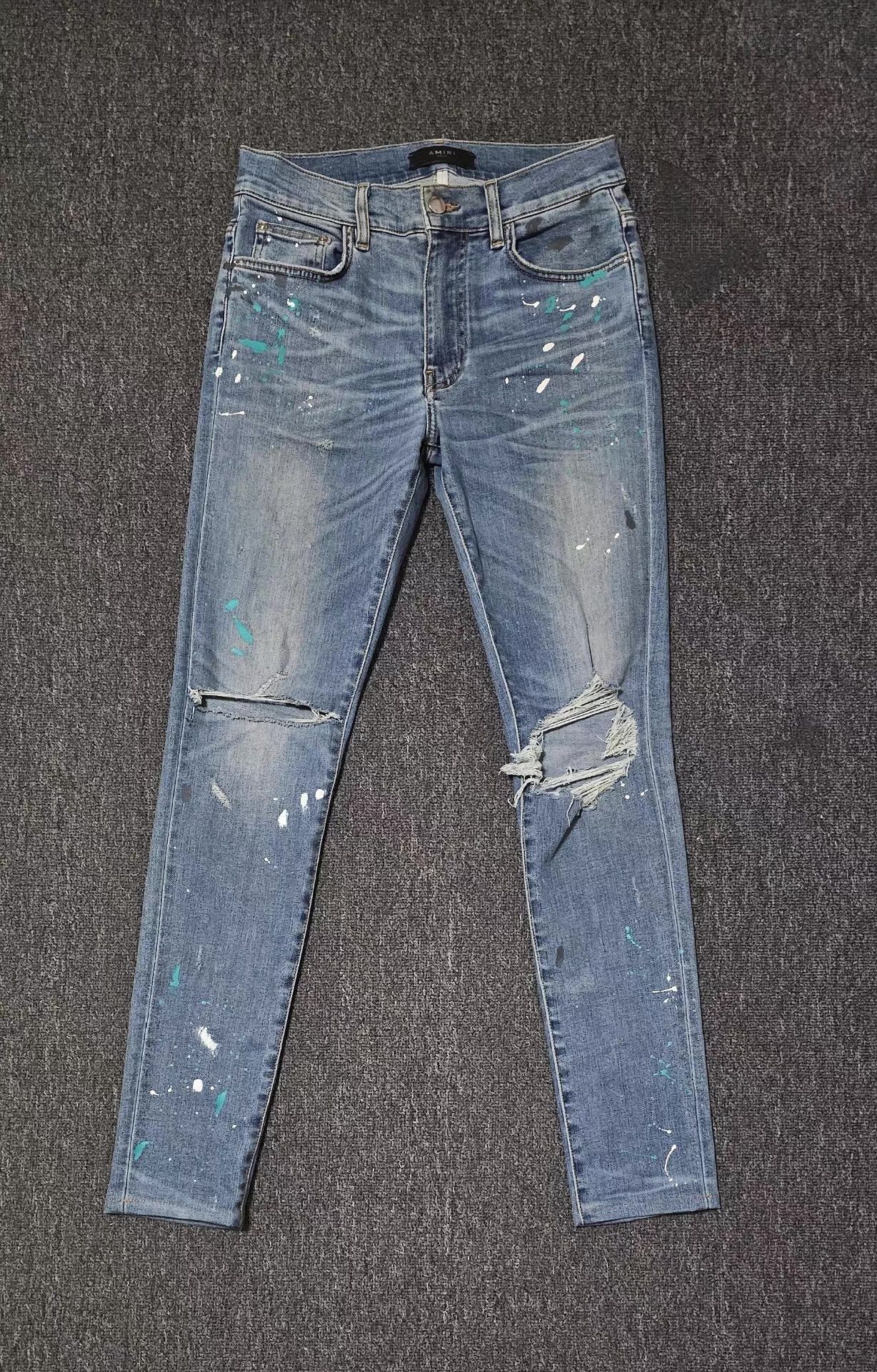 Amiri Blue Distressed Paint Splatter Denim Jeans Size 34 Size US 34 / EU 50 - 1 Thumbnail