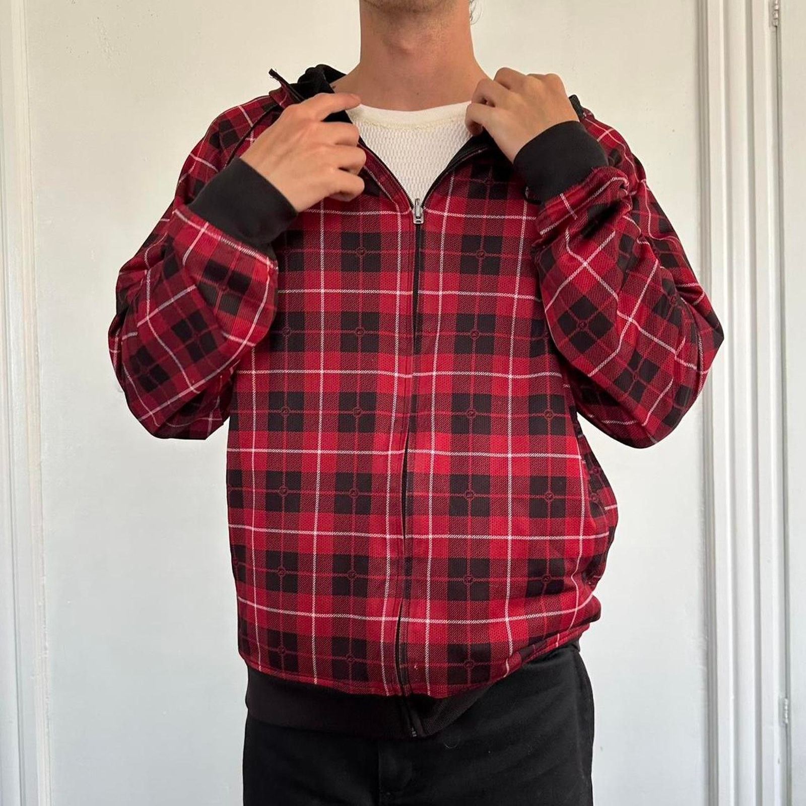 Vintage Vintage 00s Y2K Reversible Black Red Plaid Zip Up Hoodie Size US M / EU 48-50 / 2 - 2 Thumbnail