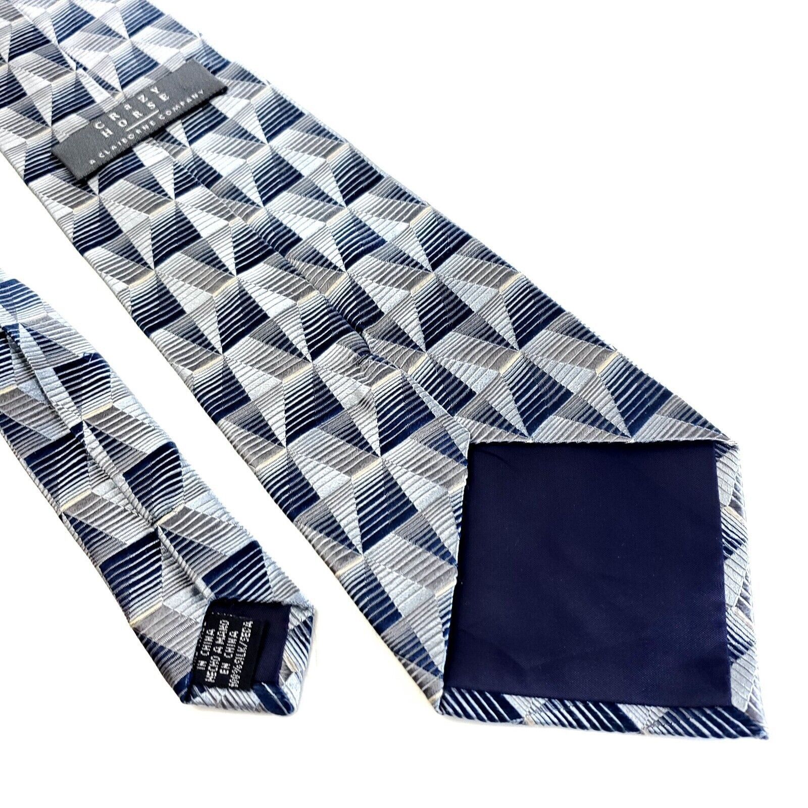Liz Claiborne Crazy Horse Claiborne Blue Silver Woven Geometric Wide Silk Size ONE SIZE - 5 Thumbnail