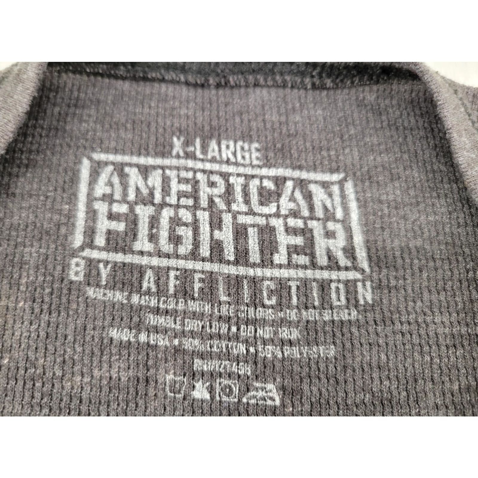 Vintage VINTAGE American Fighter Shirt Long Sleeve Thermal Mens XL Gray Blue MMA Y2k 90s Mens Shirt Size US XL / EU 56 / 4 - 8 Thumbnail