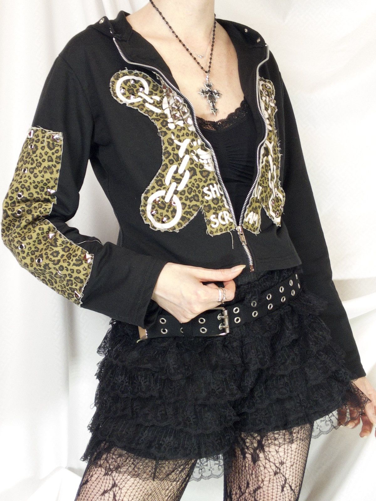 Japanese Brand XS PUNK zip cropped leo hoodie Size S / US 4 / IT 40 - 10 Thumbnail