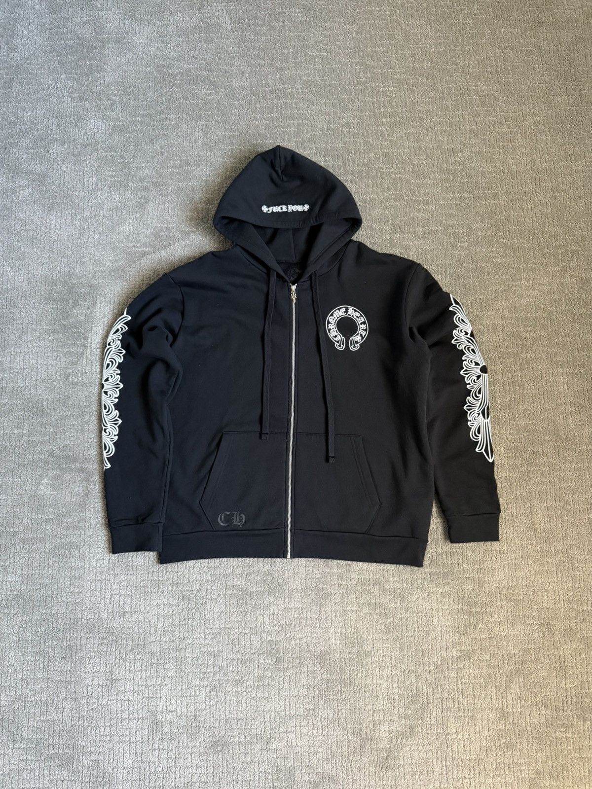 OLD CHROME HEARTS ロゴ FUCK YOU刺繍 フェイスタオル Chrome Hearts HORSESHOE FLORAL ZIP UP HOODIE FUCK YOU BLACK | Grailed
