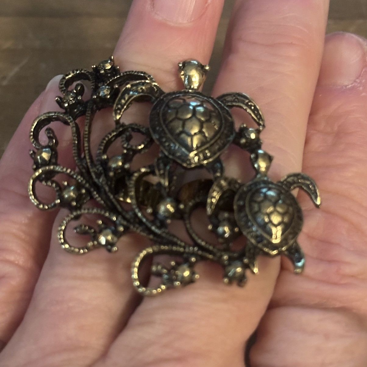 Vintage Vintage antique gold sea turtles two finger ring Size ONE SIZE - 4 Thumbnail