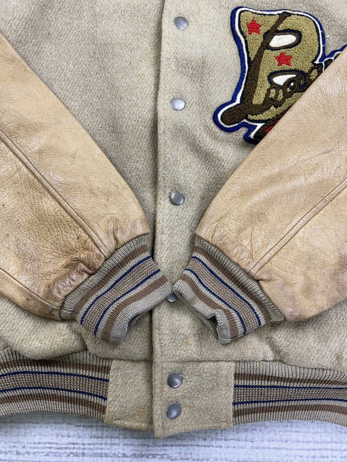 Japanese Brand × Vintage Vintage Ba-Tsu Co. league Leather Sleeve Varsity Jacket Size US L / EU 52-54 / 3 - 8 Thumbnail