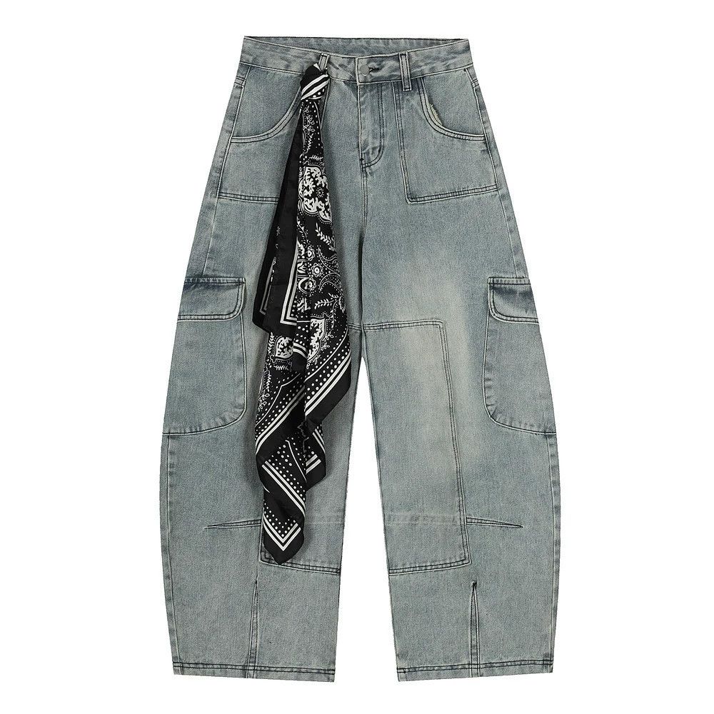 Vintage Men's multi-pocket workwear washed distressed scimitar jeans Size US 32 / EU 48 - 1 Thumbnail
