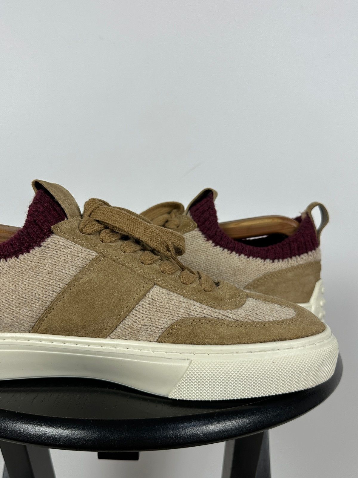 Tod's Tod’s Knit Suede Beige/Burgundy Low Top Lace Up Sneakers Size US 9 / EU 42 - 19 Thumbnail