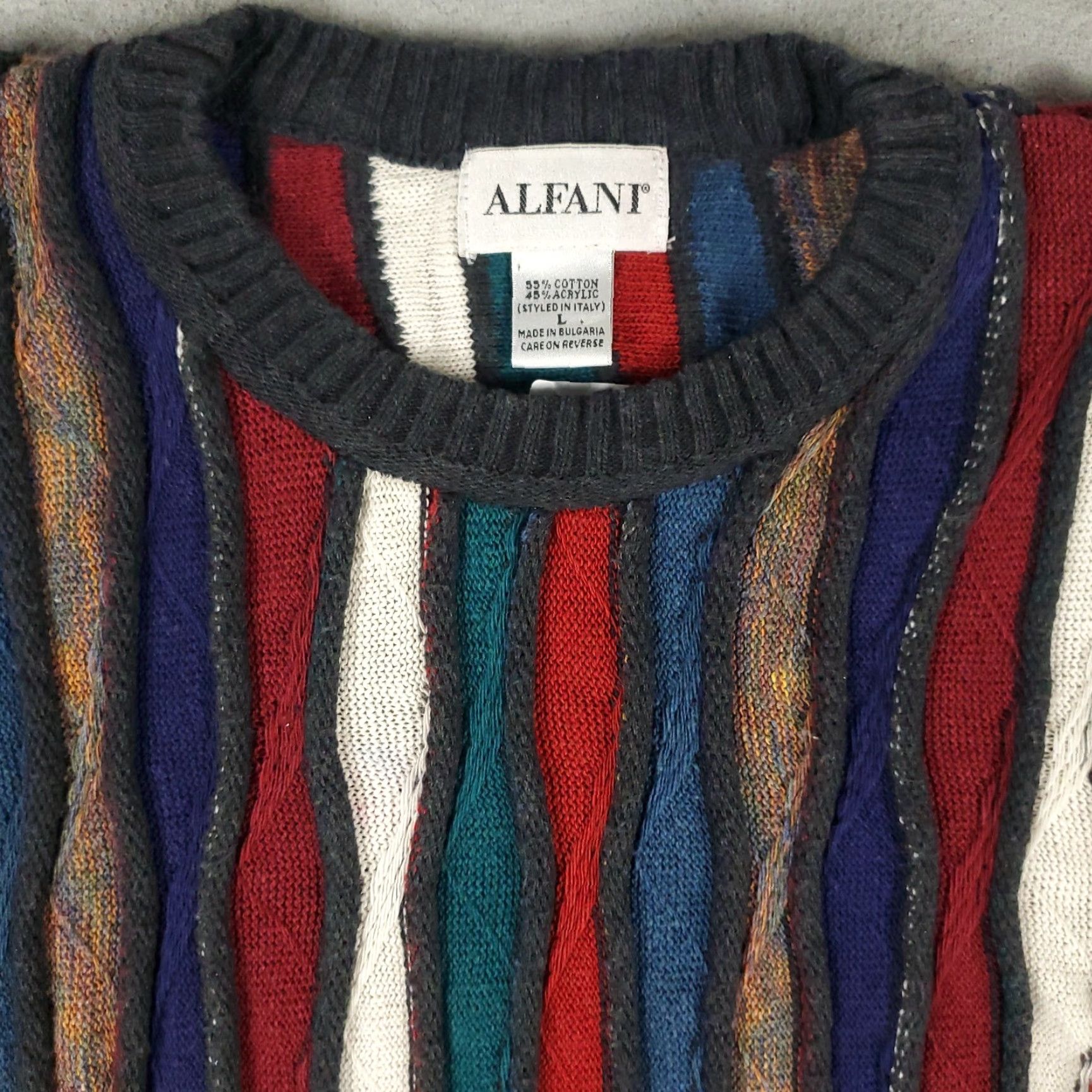 Alfani VINTAGE Alfani Sweater Mens Large Red Blue Stripe 3D Knit Pullover Size US L / EU 52-54 / 3 - 2 Thumbnail