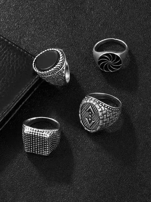 High Sport × Japanese Brand × Ring Of Fire 4pcs Metalluxe Men's Textured Ring Set Size ONE SIZE - 3 Thumbnail