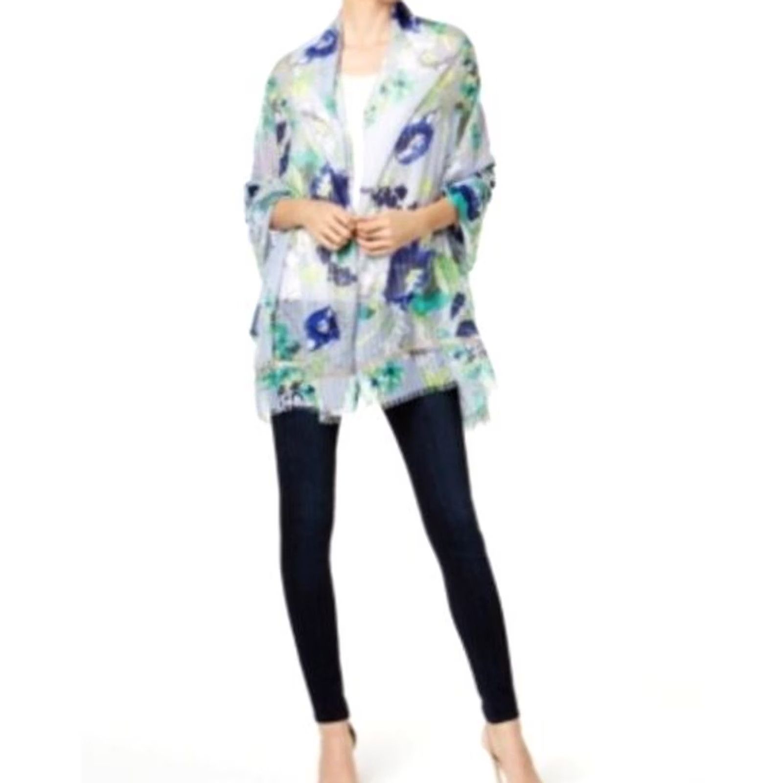 Steve Madden Steve Madden Blue Multi Floral Print Oversize Wrap Scarf Womens Size ONE SIZE - 2 Thumbnail