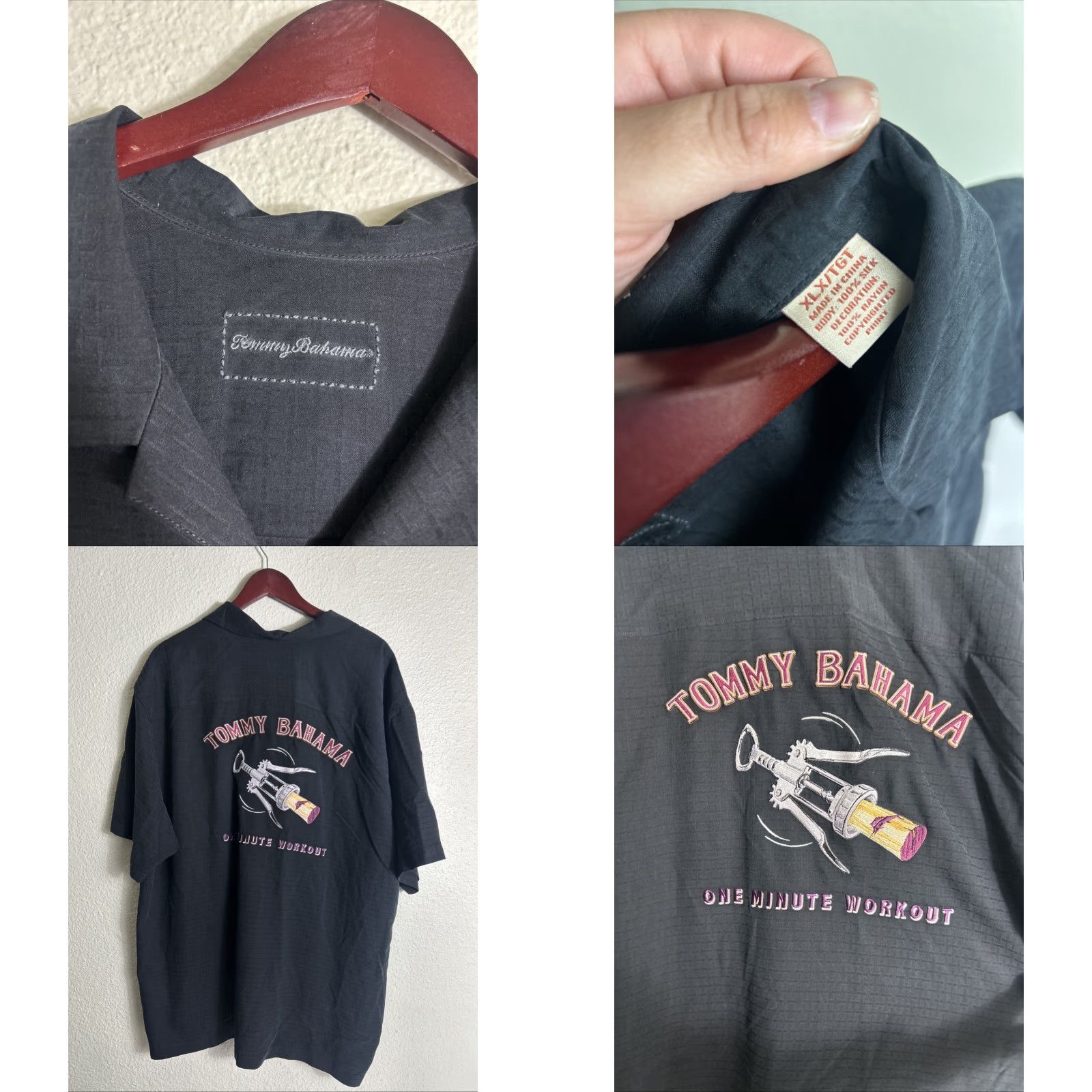 Tommy Bahama Tommy Bahama Shirt XL Men Black Silk Short Sleeve Embroidered Wine Limited Edition Button-Up Size US XL / EU 56 / 4 - 8 Thumbnail
