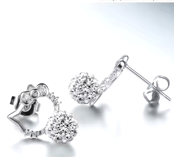Japanese Brand HELLO KITTY Earrings Cubic Zirconia Pearl, Silver Color, NEW Size ONE SIZE - 5 Thumbnail